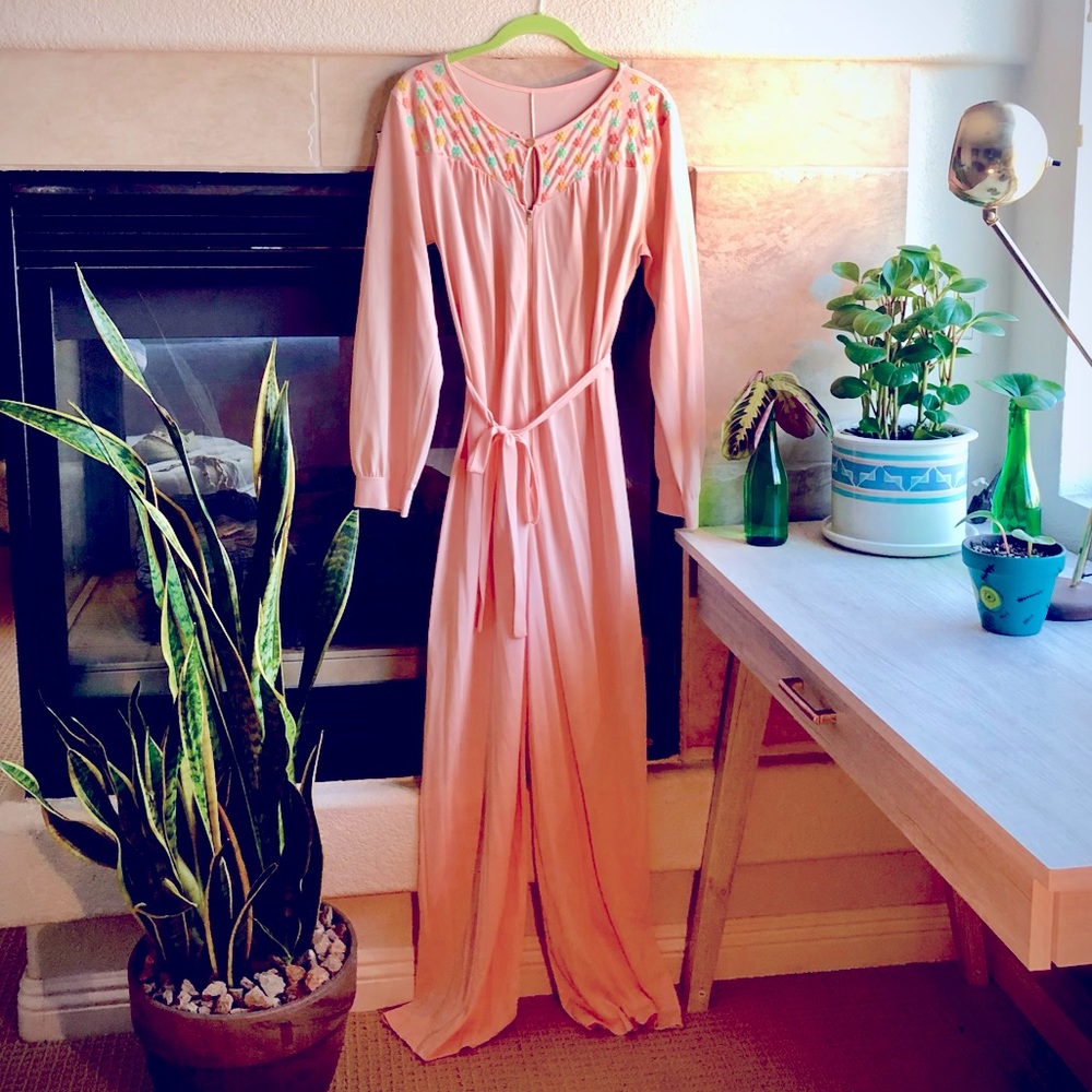 Vintage 70s Sears Pink Flower One Piece Jumper